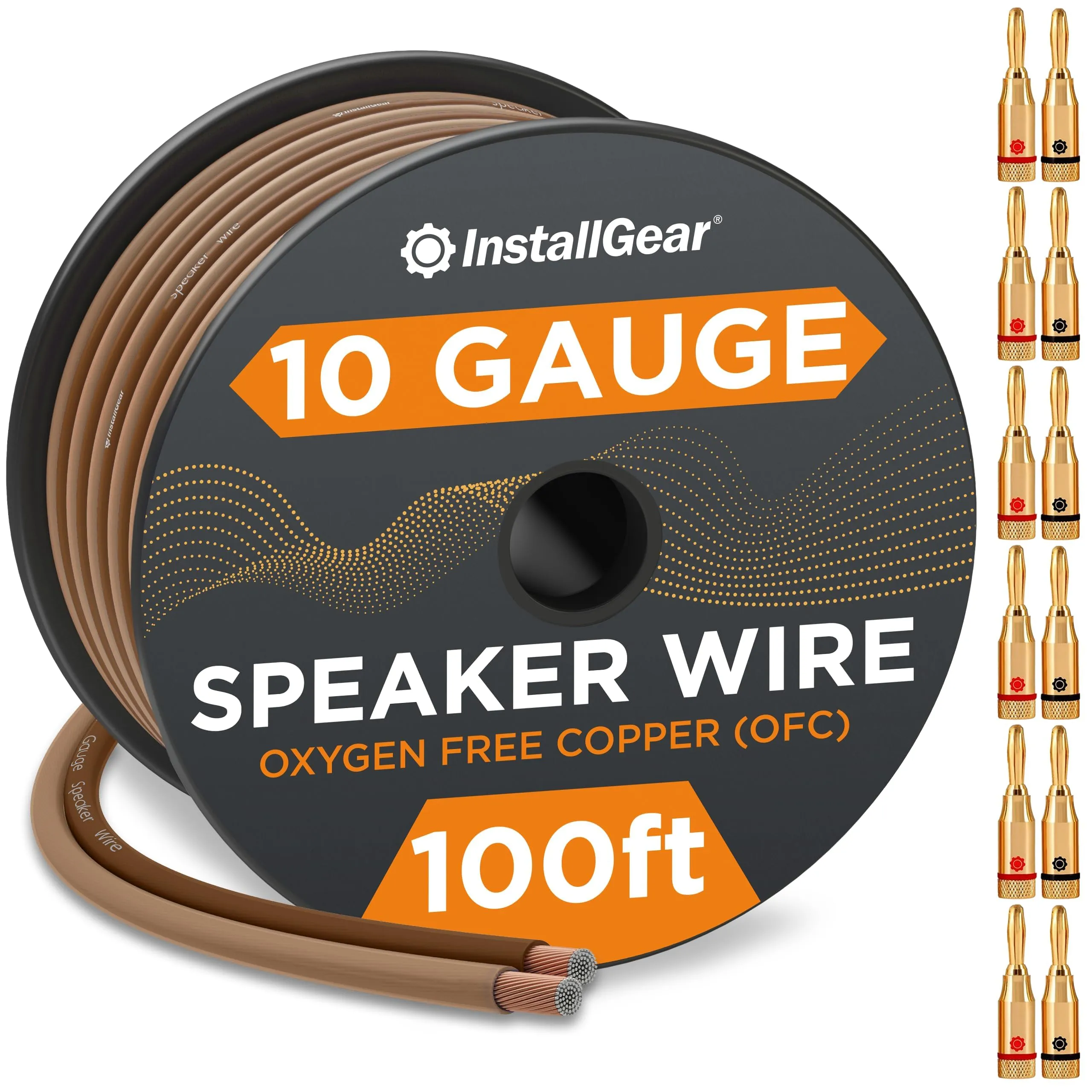 12 Gauge Speaker Wire With 12 Banana Plugs (100ft) - 12 Awg Speaker Wire