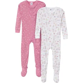 2-Pack Baby & Toddler Girls Dogs Snug Fit Footed Pajamas