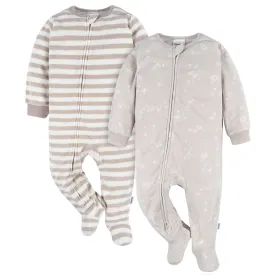 2-Pack Baby & Toddler Neutral Stars Fleece Pajamas