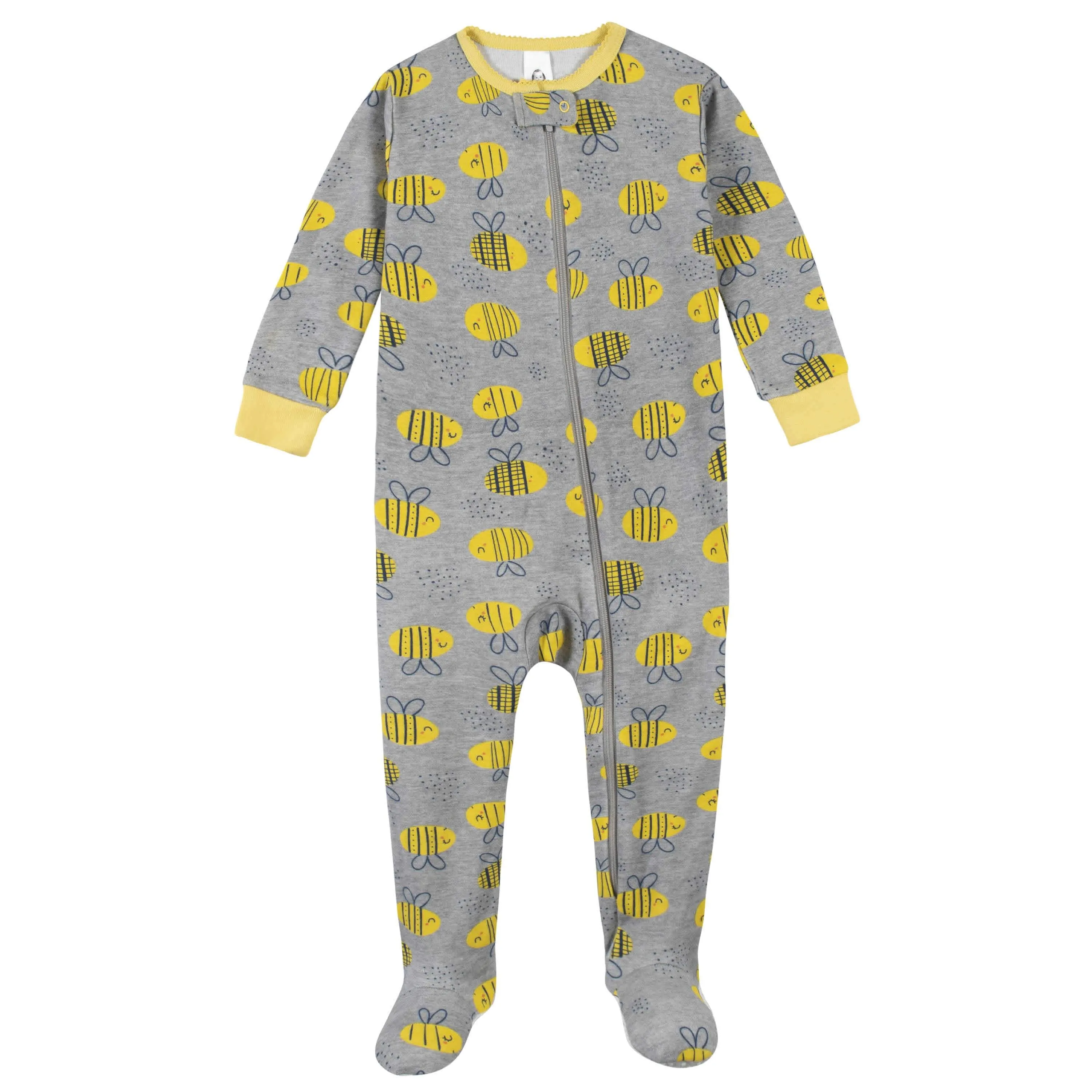 2-Pack Girls Bees Snug Fit Footed Cotton Pajamas