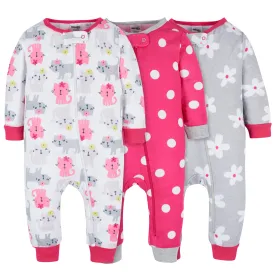 3-Pack Baby & Toddler Girls Dots & Kitties Snug Fit Footless Pajamas