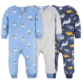 3-Pack Infant & Toddler Boys Dogs & Dinos Footless Fleece Pajamas