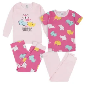 4-Piece Infant & Toddler Girls Cats Snug Fit Cotton Pajamas