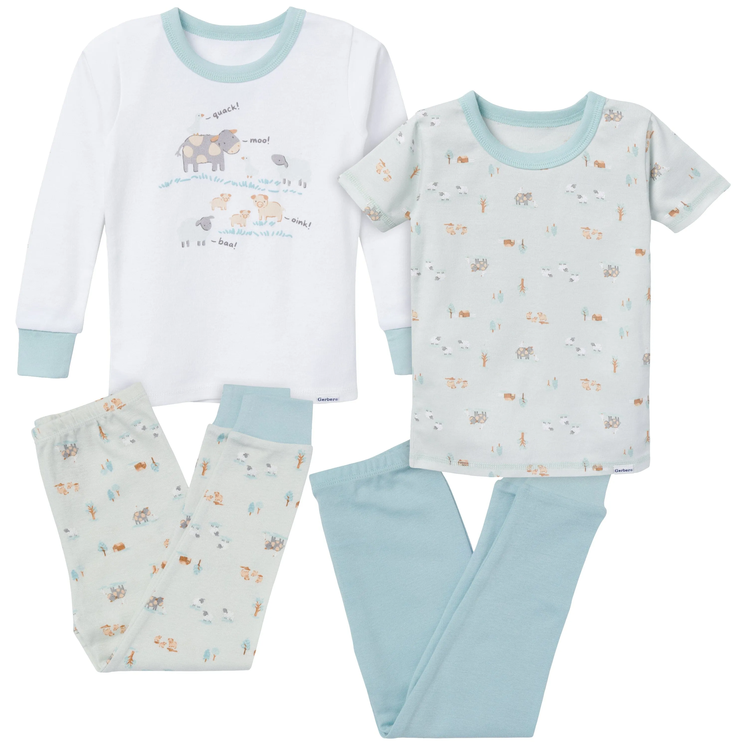 4-Piece Infant & Toddler Neutral Farm Tops and Pants Sets