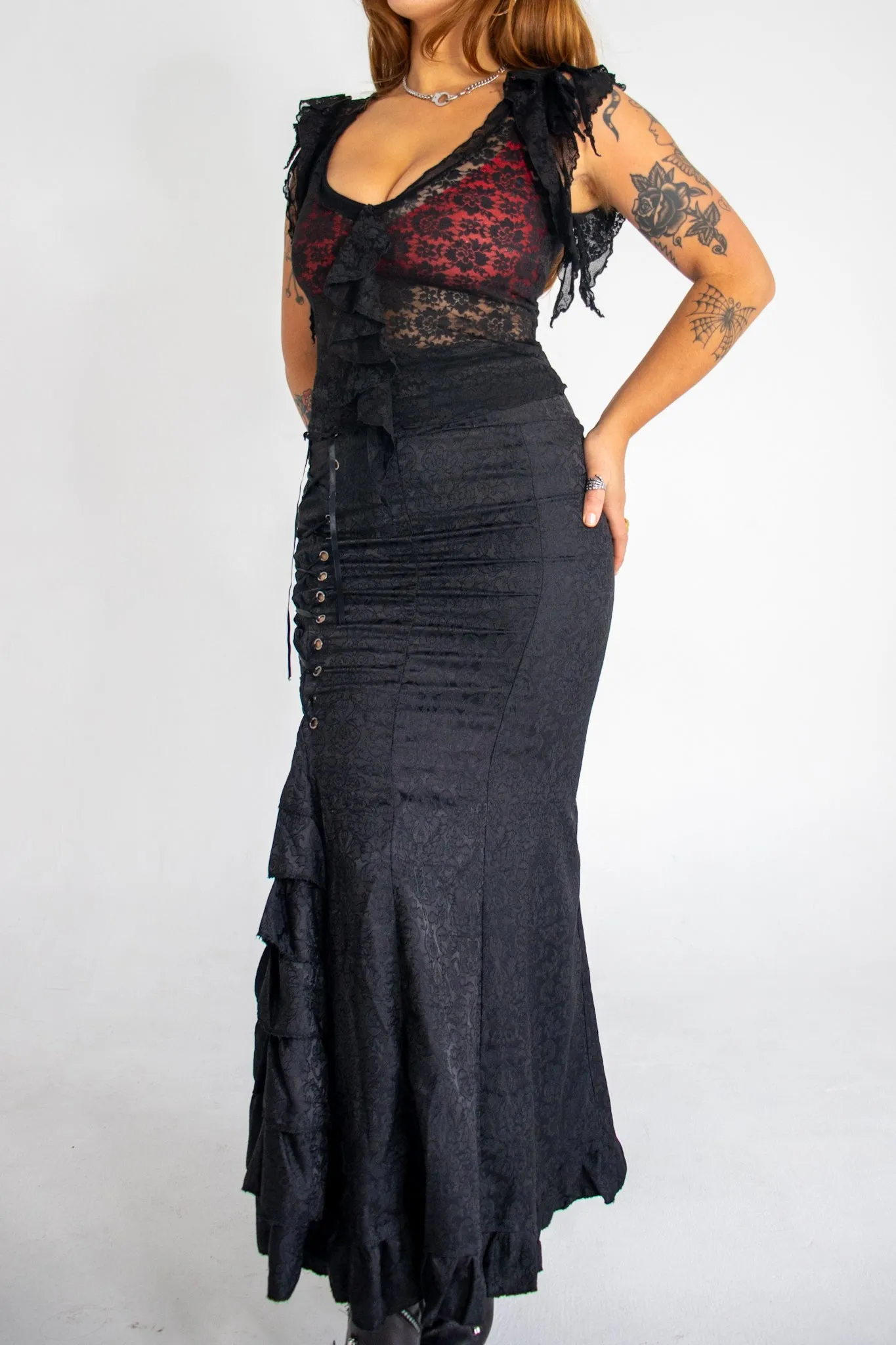 90s Black Mermaid Corset Skirt