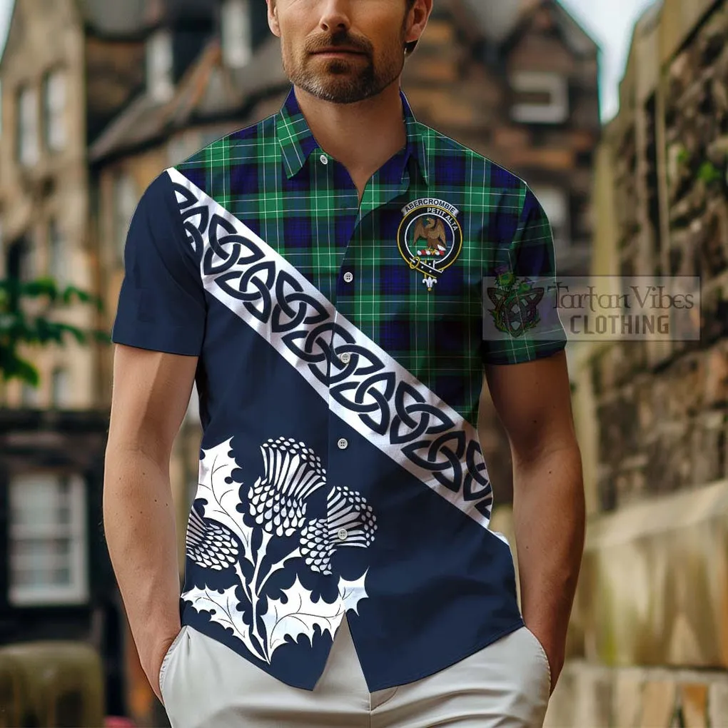 Abercrombie Tartan Short Sleeve Button Shirt Featuring Thistle and Scotland Map