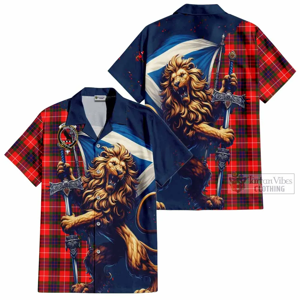 Abernethy Tartan Family Crest Short Sleeve Button Shirt with Scottish Majestic Lion