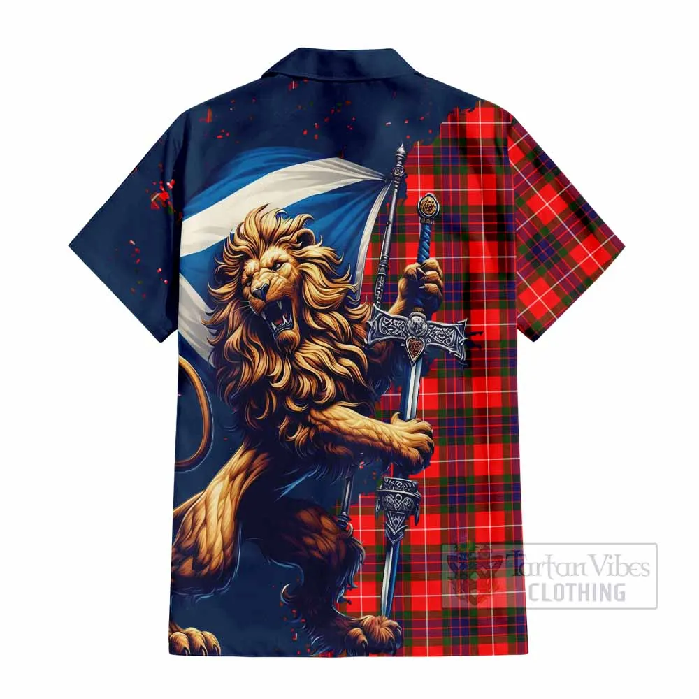 Abernethy Tartan Family Crest Short Sleeve Button Shirt with Scottish Majestic Lion