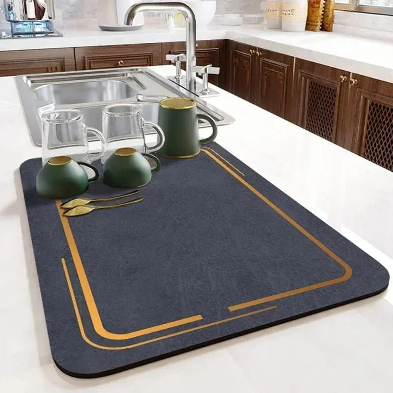 Anti Slip Dish Drying Mat-Golden Border (5398)