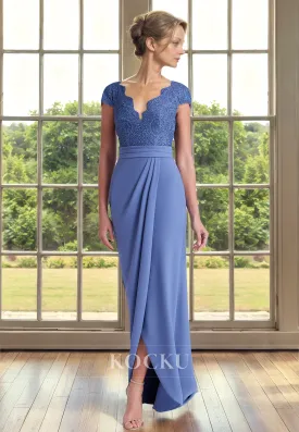 Appliques V-Neck Sleeveless Sheath Chiffon Cocktail Mother of the Bride Dress