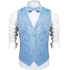 Baby Blue Paisley Silk Men's Vest Single Vest