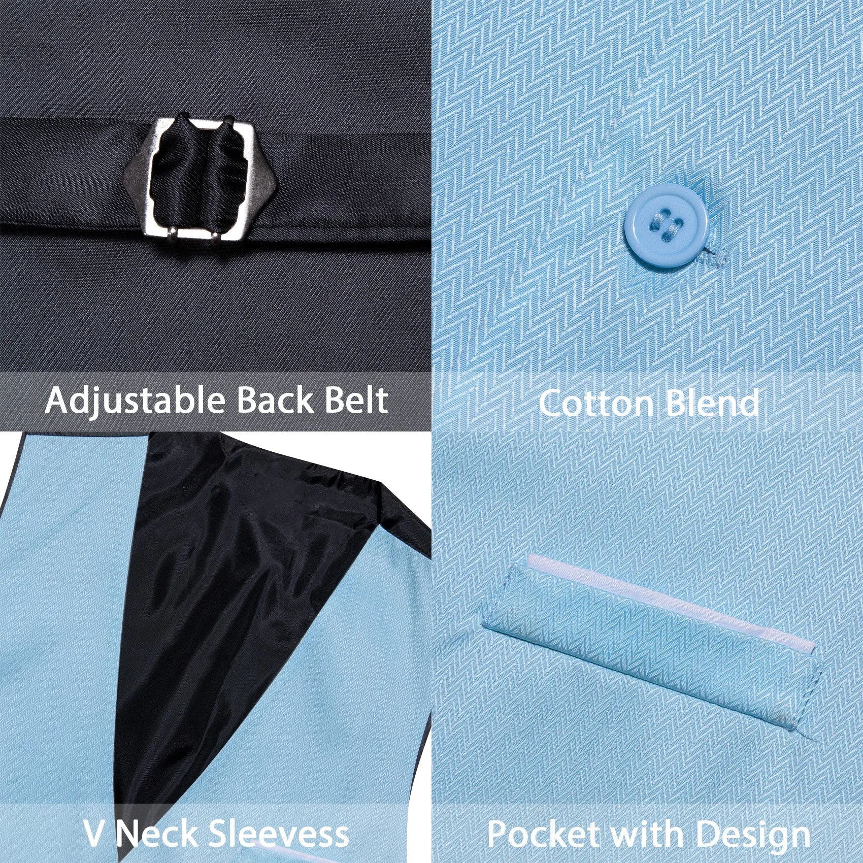 Baby Blue Solid Men's V-Neck Business Vest