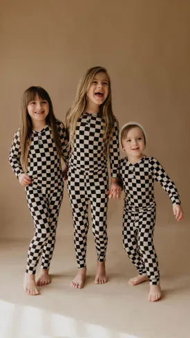 Bamboo Two Piece Pajamas | Black Checkerboard