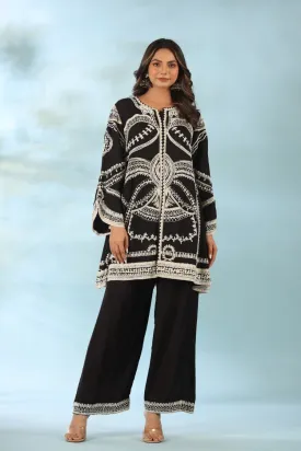 Black Embroidered Tunic with Palazzo Pants