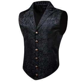 Black Floral Jacquard Men's Collar Suit Vest