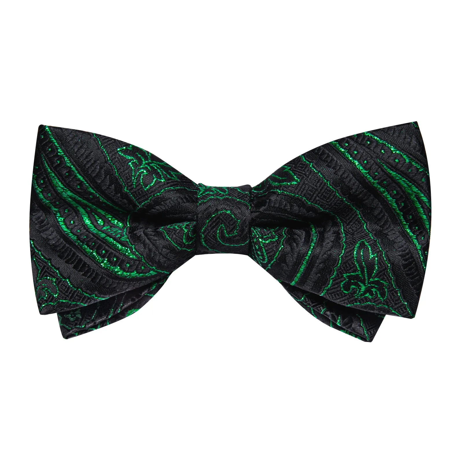 Black Green Paisley Jacquard Silk Men's Vest Hanky Cufflinks Necktie Bowtie Set