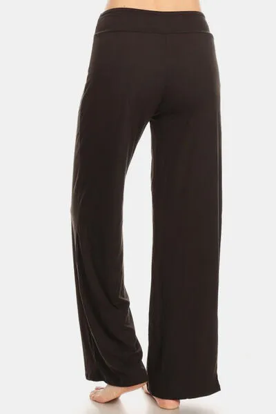 Black High Waist Drawstring Wide Leg Pants