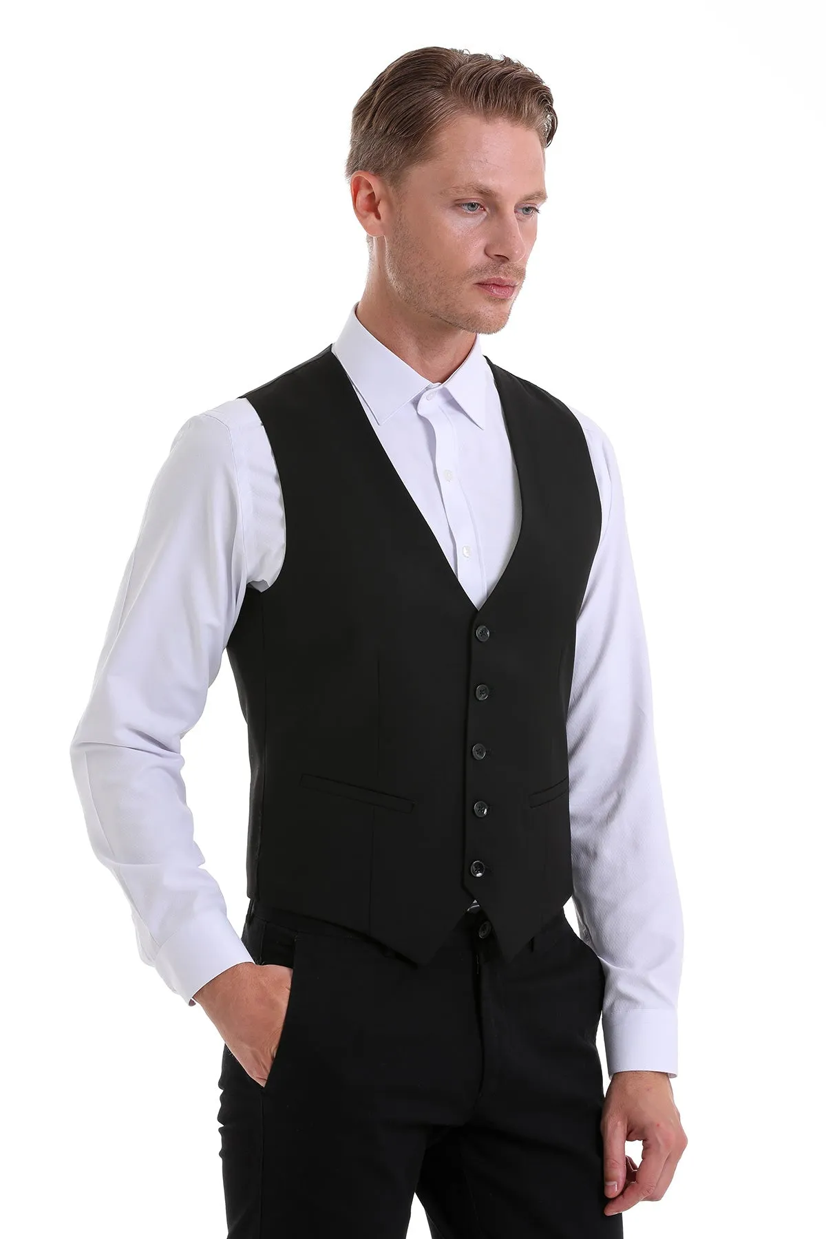 Black Slim Fit Louis Vest Padded