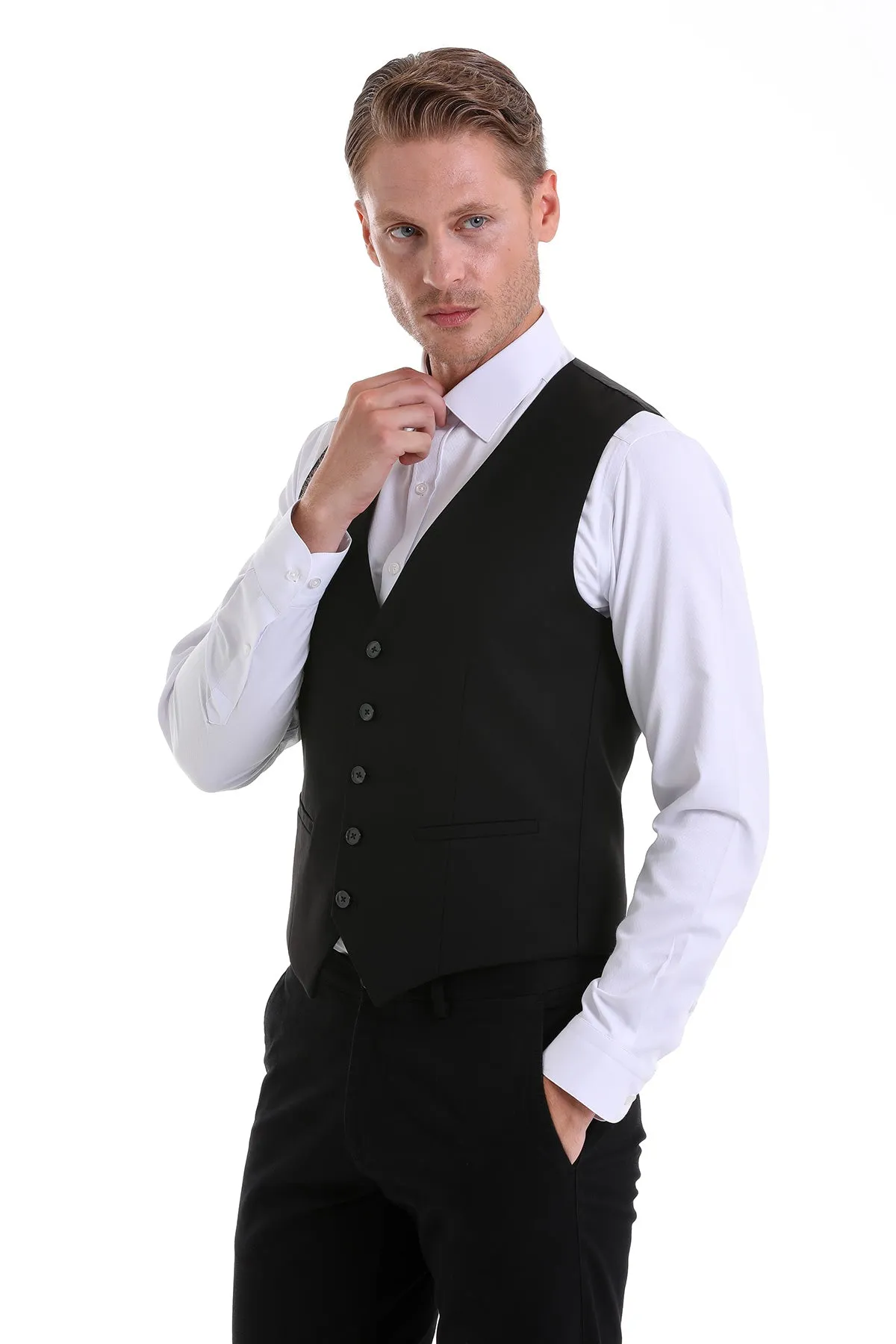 Black Slim Fit Louis Vest Padded