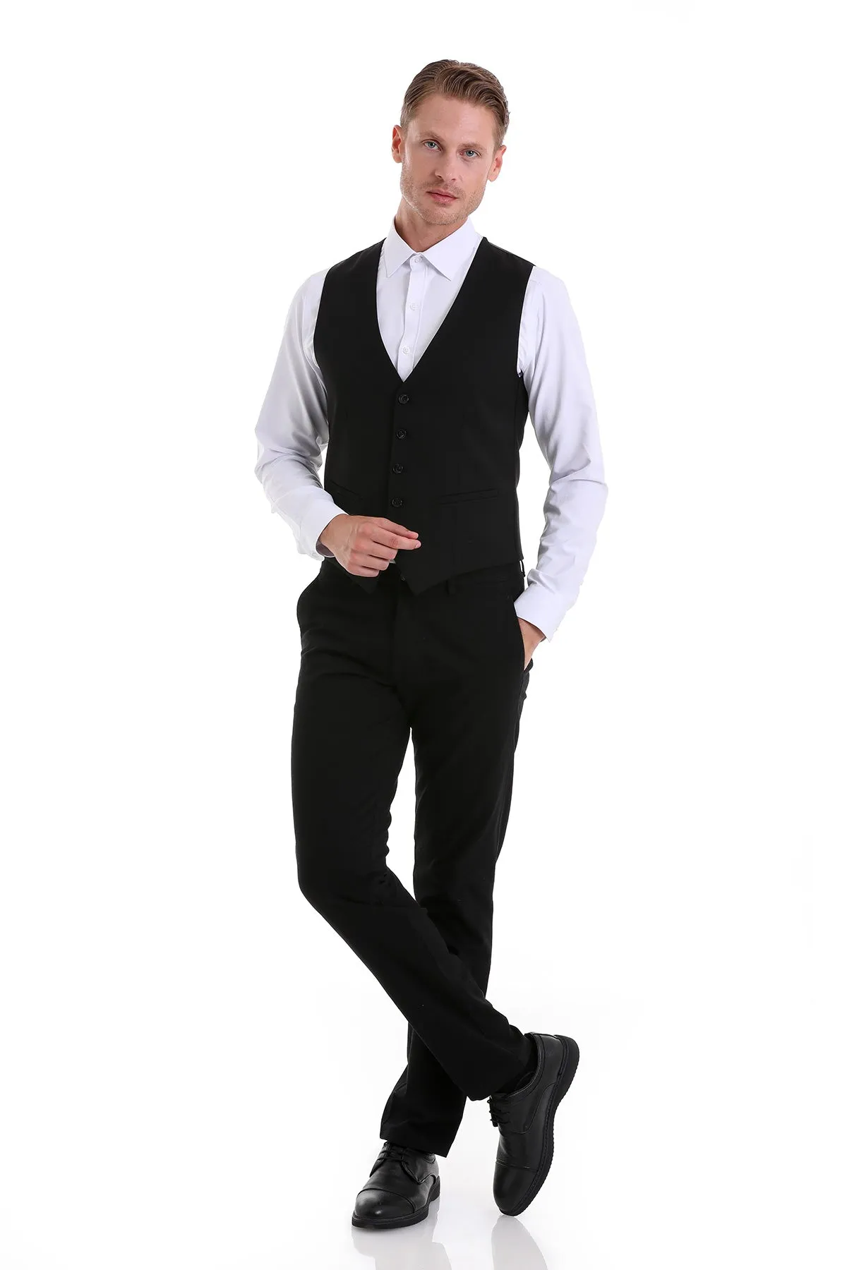 Black Slim Fit Louis Vest Padded