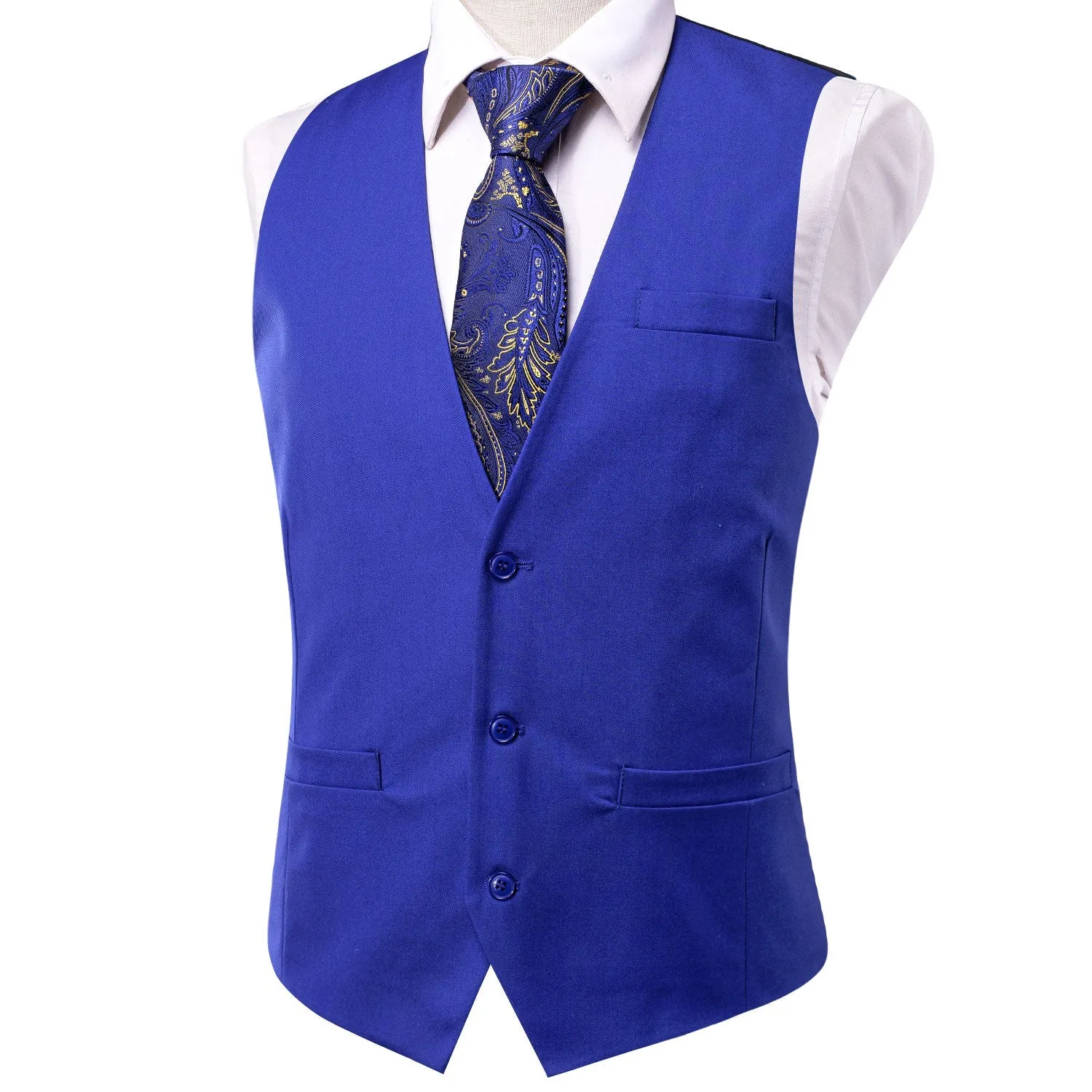 Blue Cotton Solid Splicing Jacquard Men's Vest