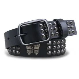 Butterfly Rivets Goth Three Rows Studded Leather Belt