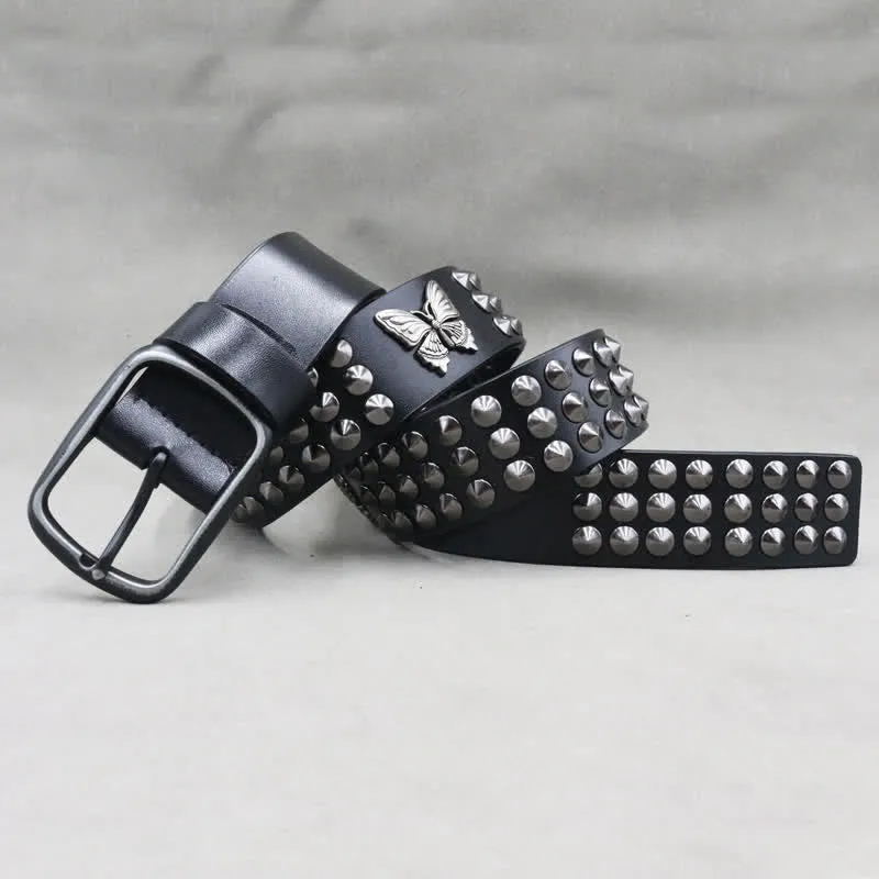 Butterfly Rivets Goth Three Rows Studded Leather Belt