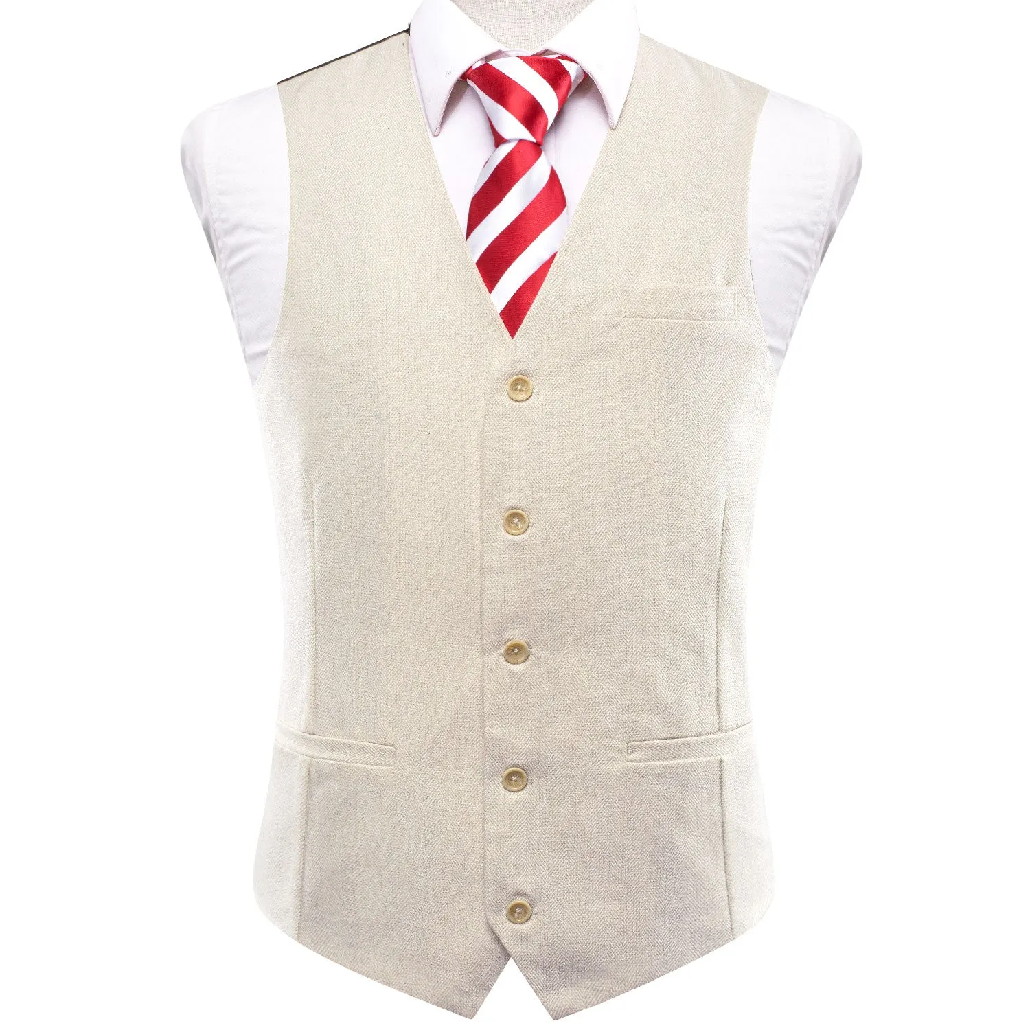 Champagne Solid Wool Splicing Jacquard Men's Vest