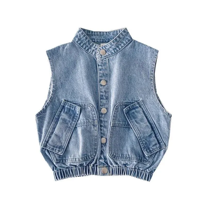 Children's Spring 2023 New Boys' Casual Denim Vest Children's Vest Outerwear Jacket For Girls Windbreak