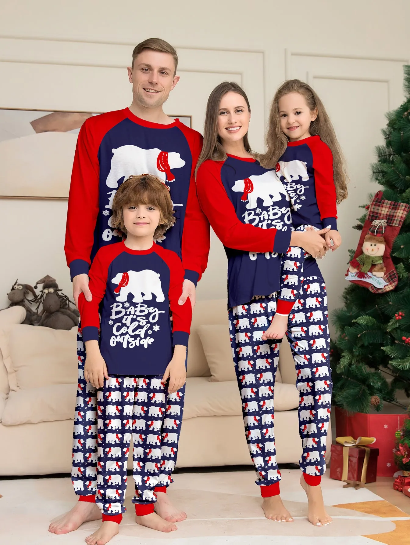 Christmas Family Pajama Set with Bear & Monogram Prints