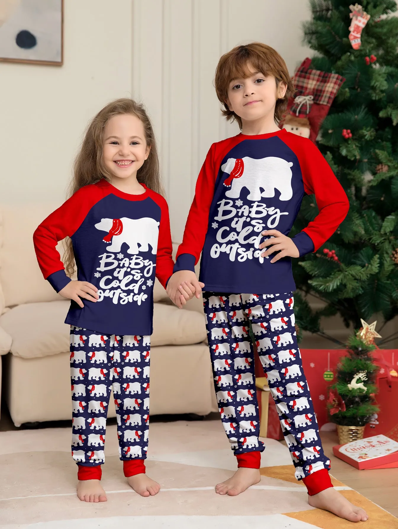 Christmas Family Pajama Set with Bear & Monogram Prints