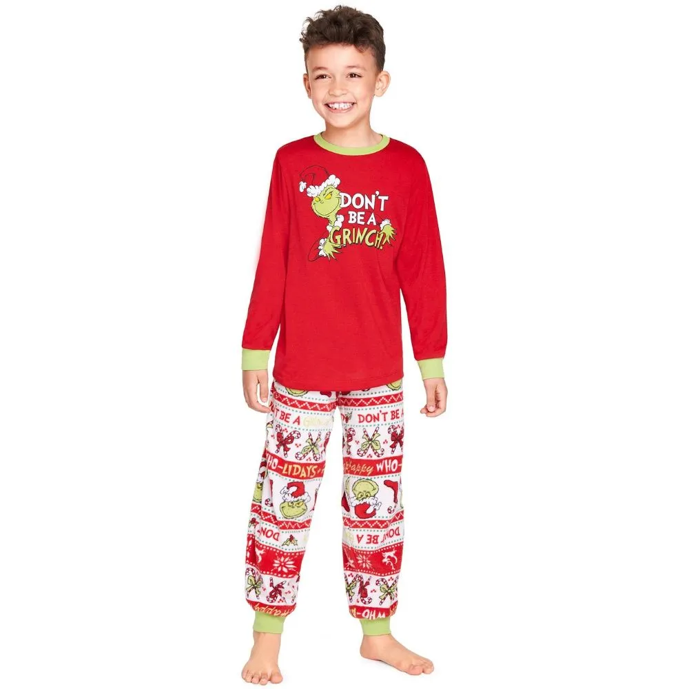 Christmas Grinch Cartoon Print Funny Xmas Family Matching Pajamas Sets