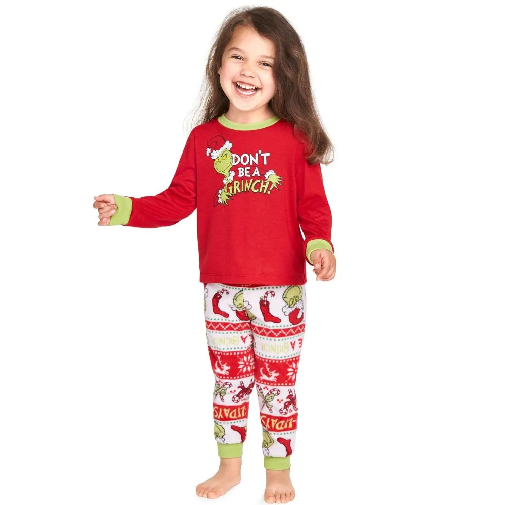 Christmas Grinch Cartoon Print Funny Xmas Family Matching Pajamas Sets