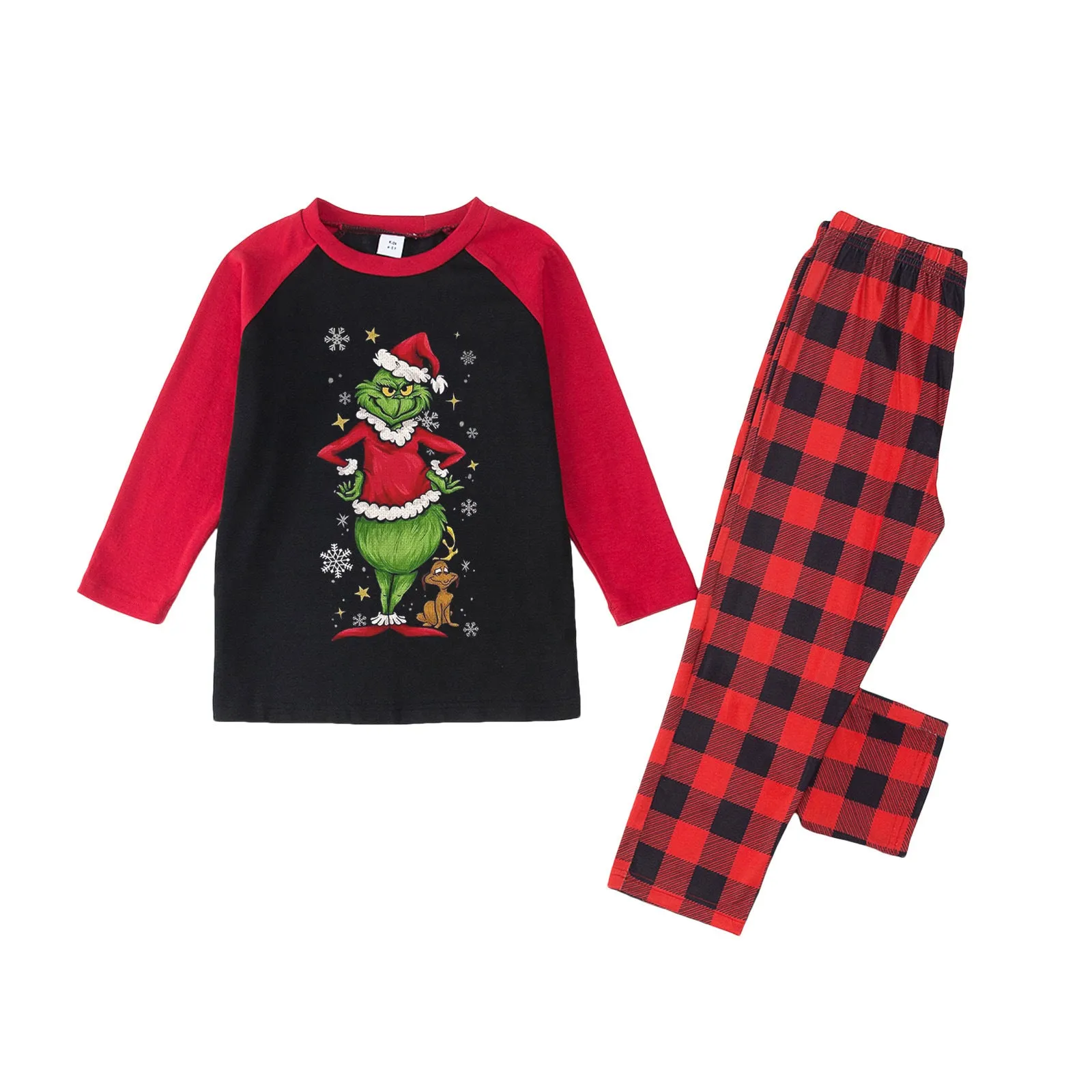 Christmas Grinch Red Plaid Alphabet Print Pajama Set