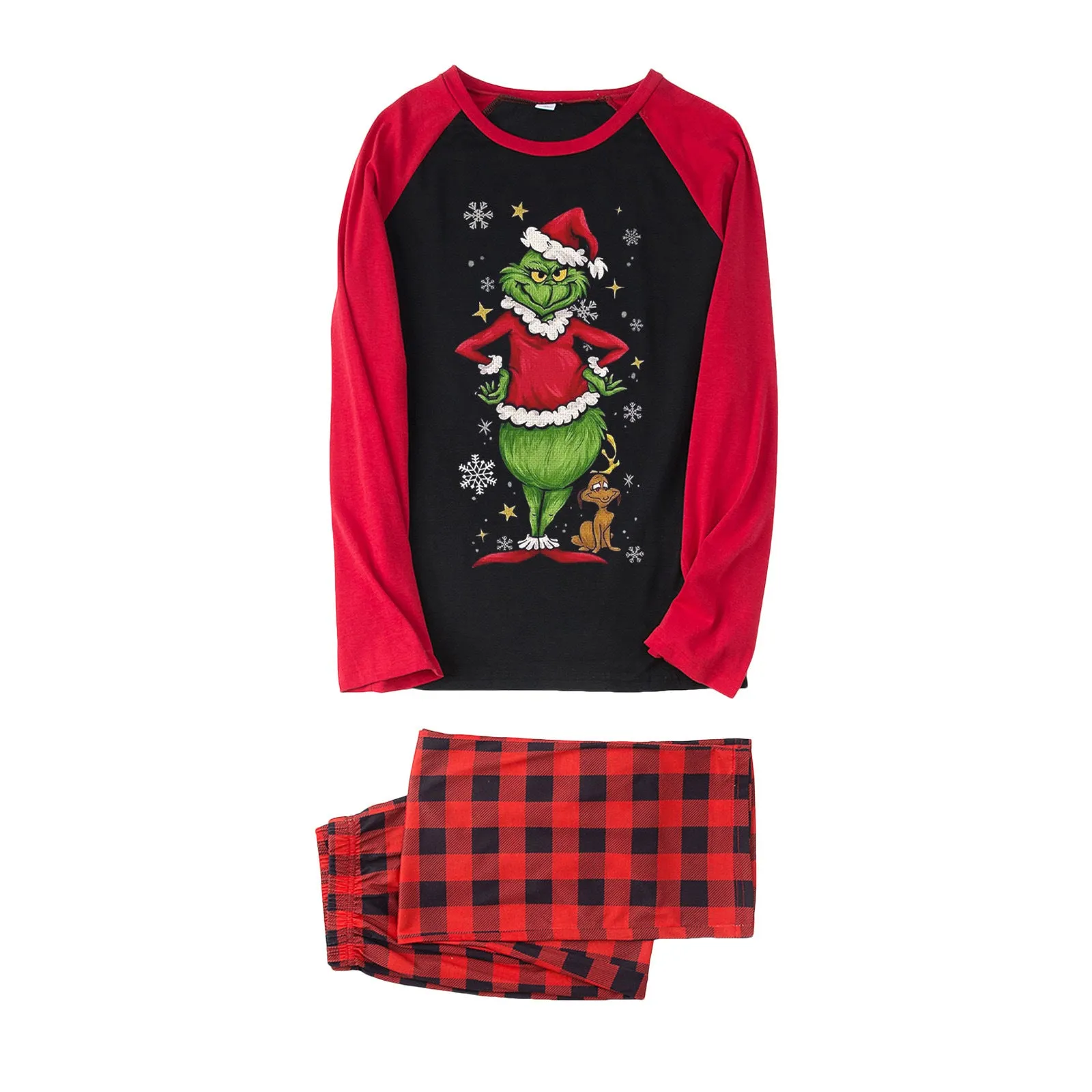 Christmas Grinch Red Plaid Alphabet Print Pajama Set