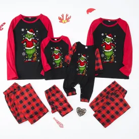 Christmas Grinch Red Plaid Alphabet Print Pajama Set