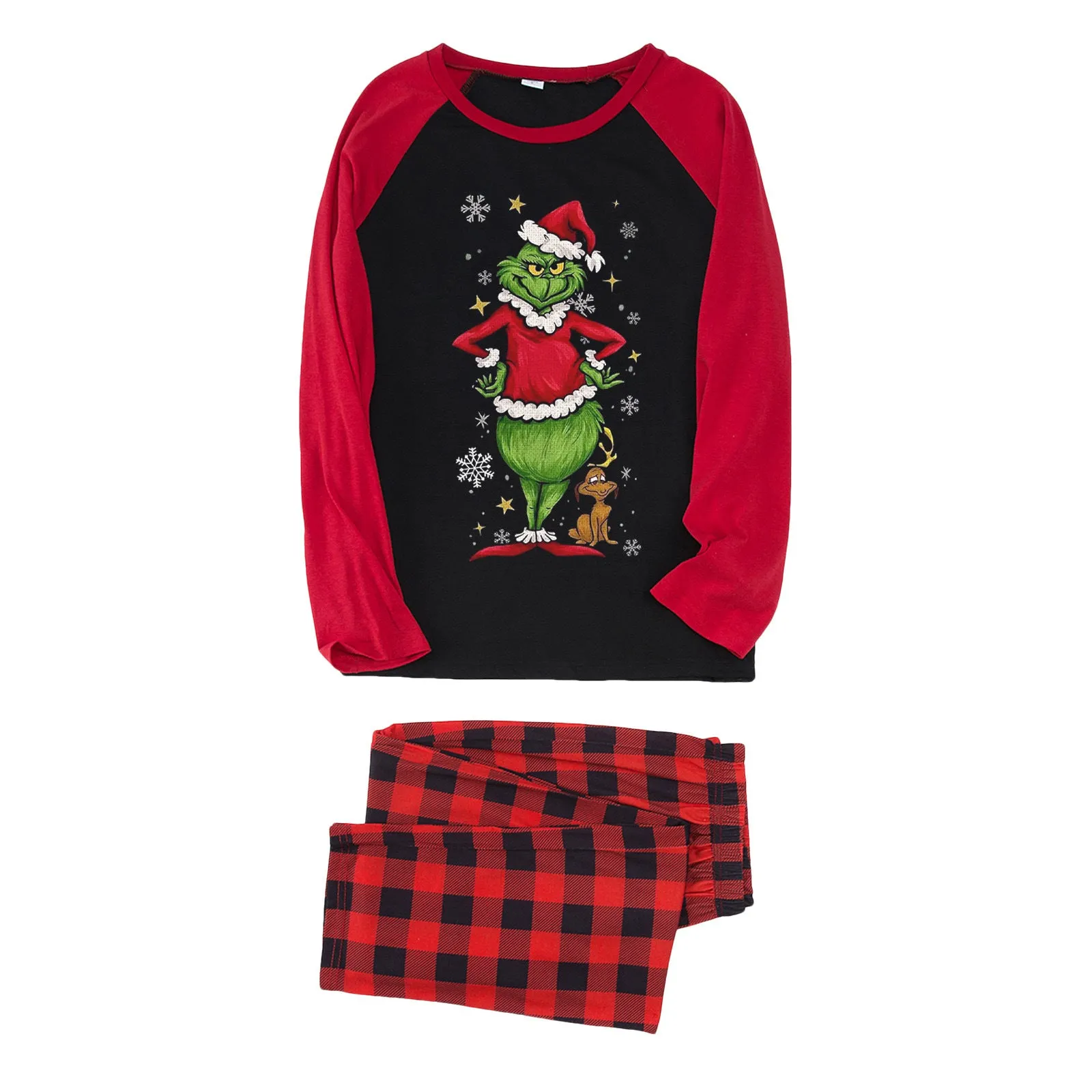 Christmas Grinch Red Plaid Alphabet Print Pajama Set