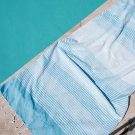 Cotton Bay Stripe Backed Fouta - Aqua