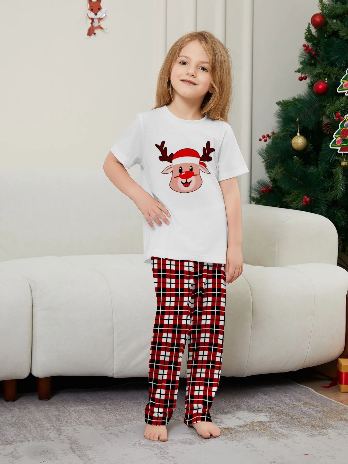 Deer Plaid Printed Family Matching Christmas Pajamas Sets