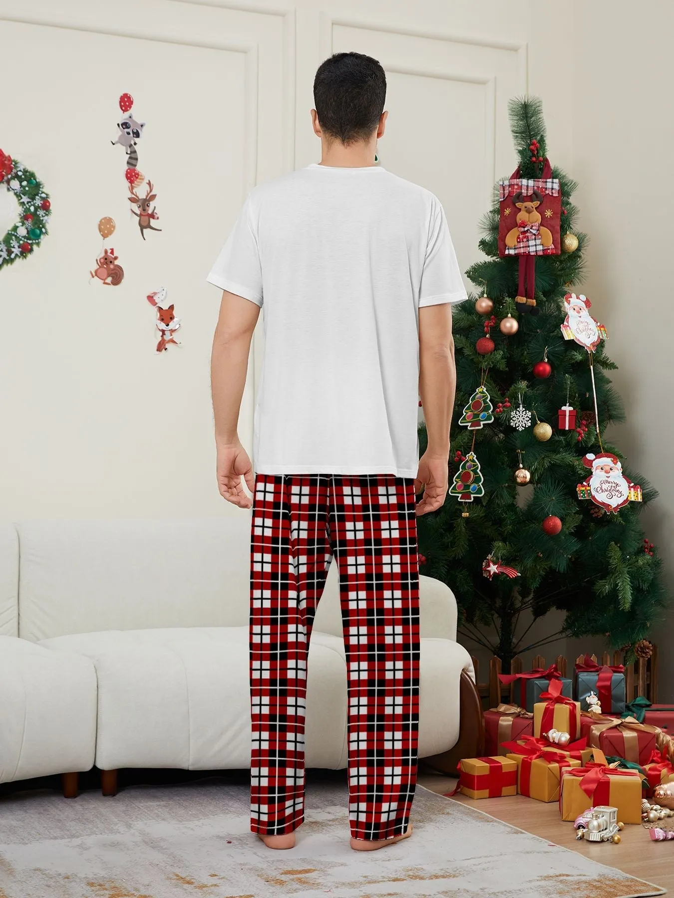 Deer Plaid Printed Family Matching Christmas Pajamas Sets