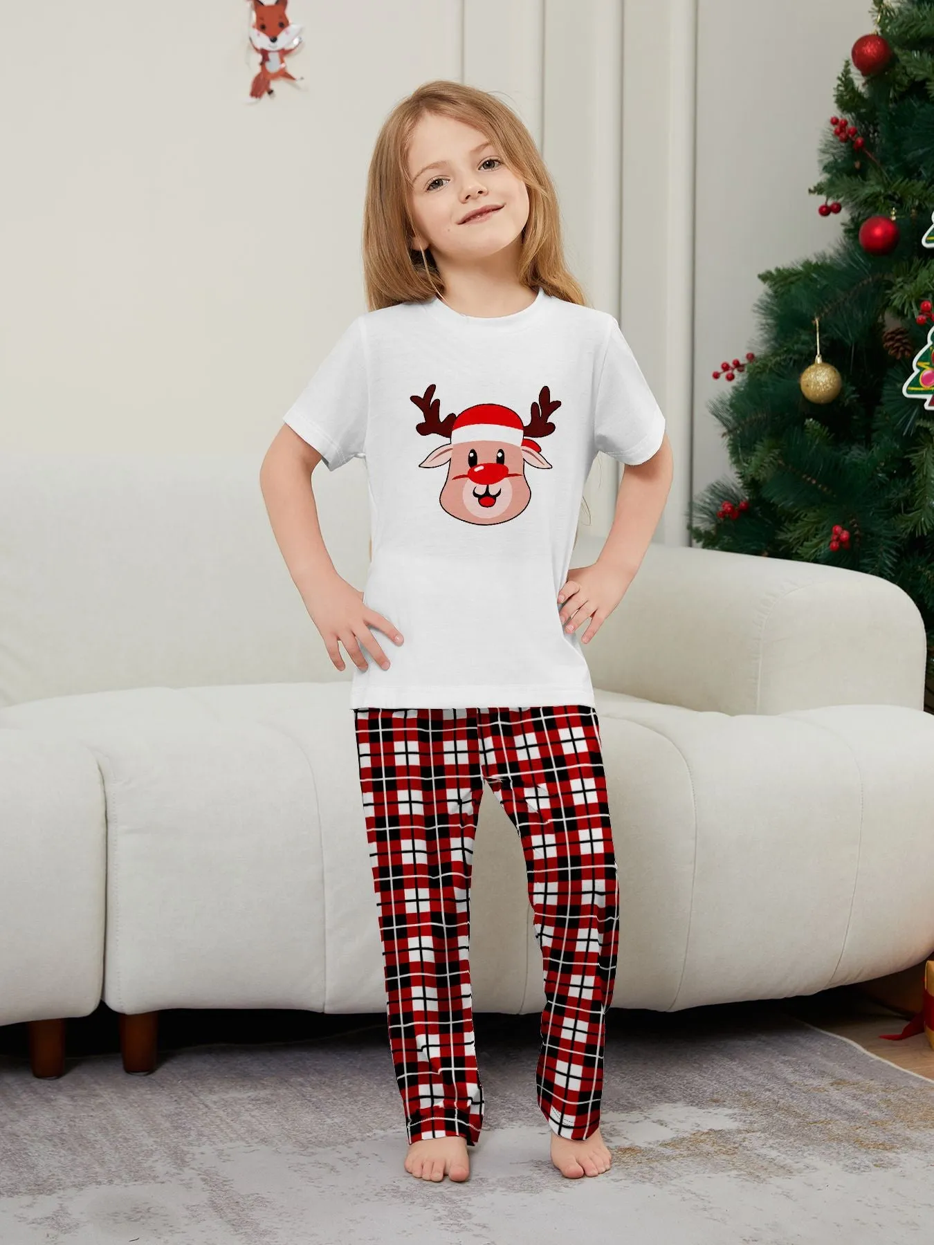 Deer Plaid Printed Family Matching Christmas Pajamas Sets