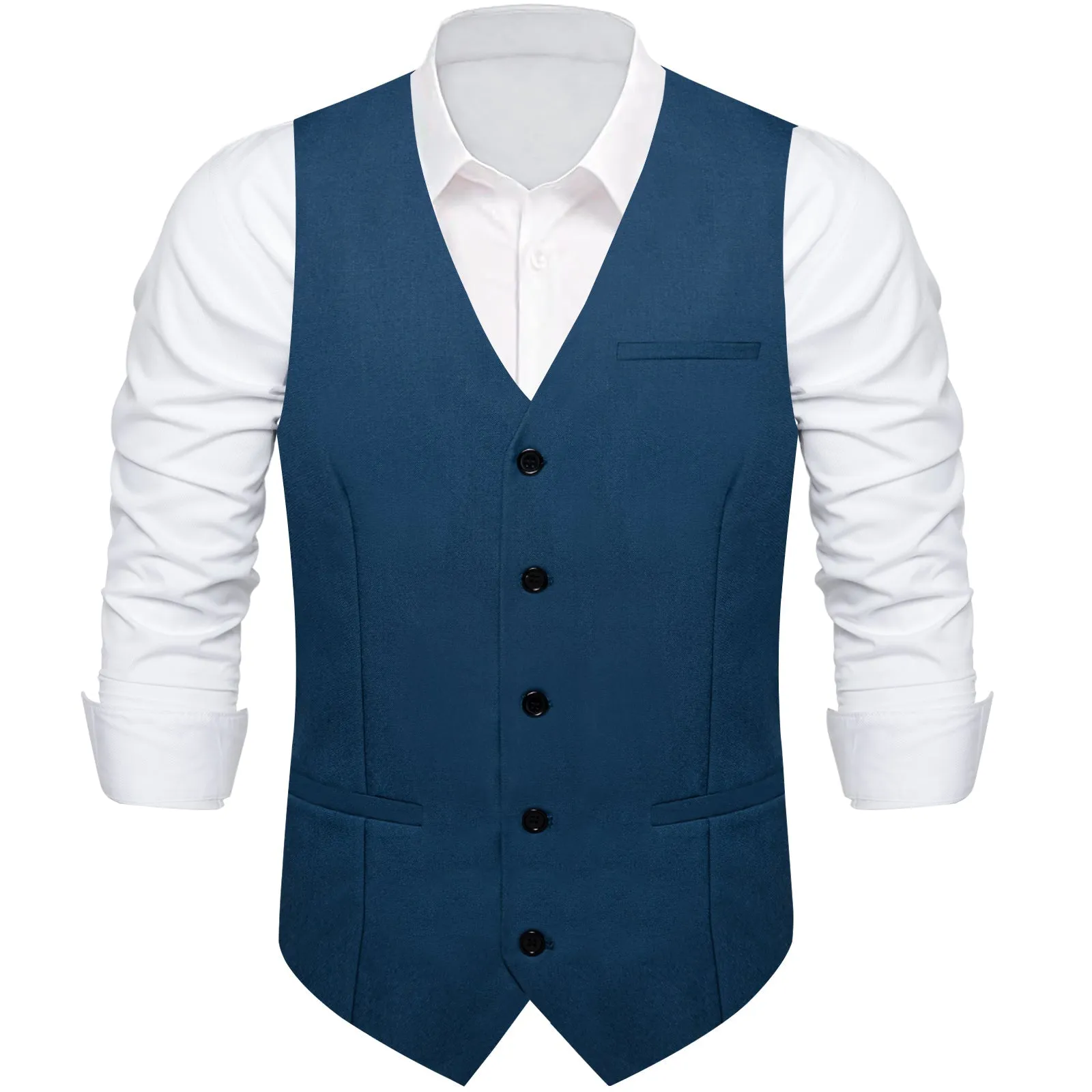 Denim Blue Solid Silk Men's Classic Vest