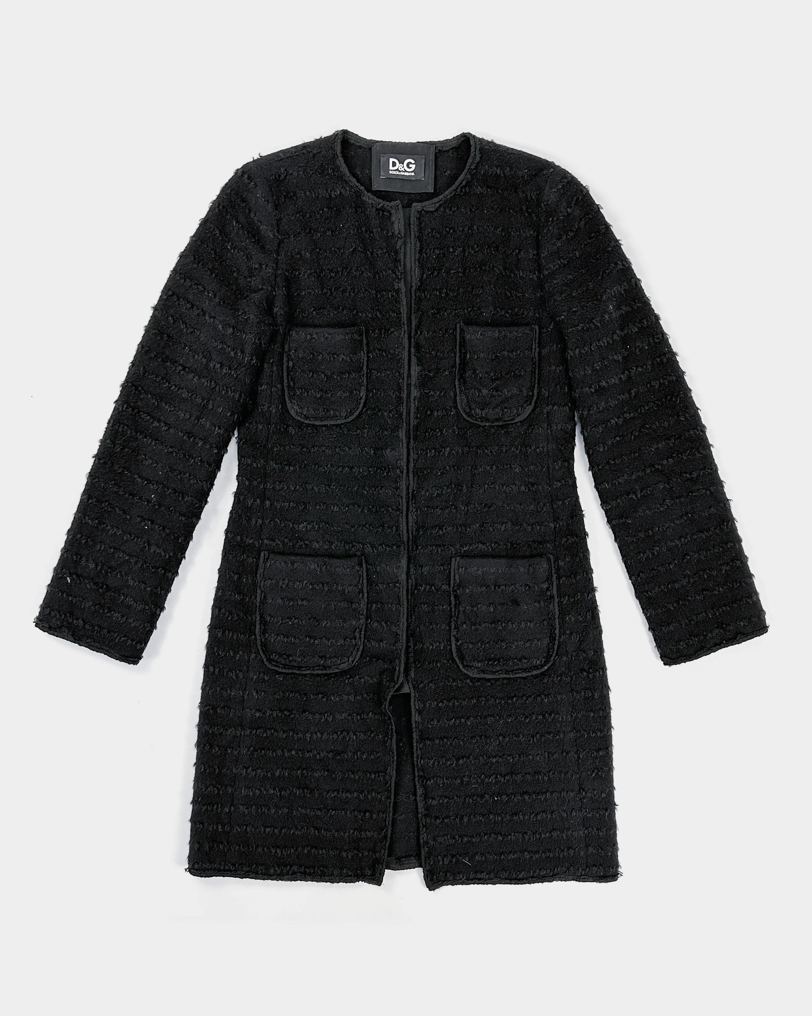 Dolce & Gabbana Black Texture Long Coat 2000's