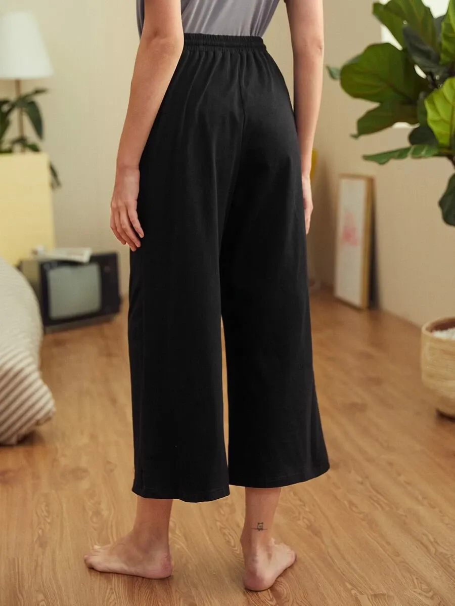 Drawstring Waist Jersey Culotte Pants