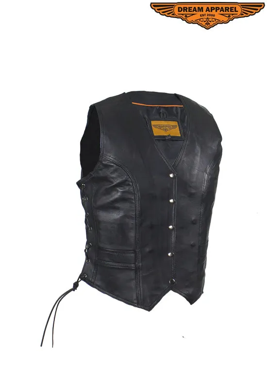 Dream Apparel Women's Black Naked Goat Skin Leather Vest