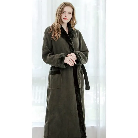 Elowel Adult's Unisex Hooded Green Bathrobe Size M-XL