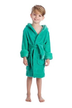 Elowel Boys Girls Green Hooded Childrens Fleece Sleep Robe Size 2 Toddler -14Y