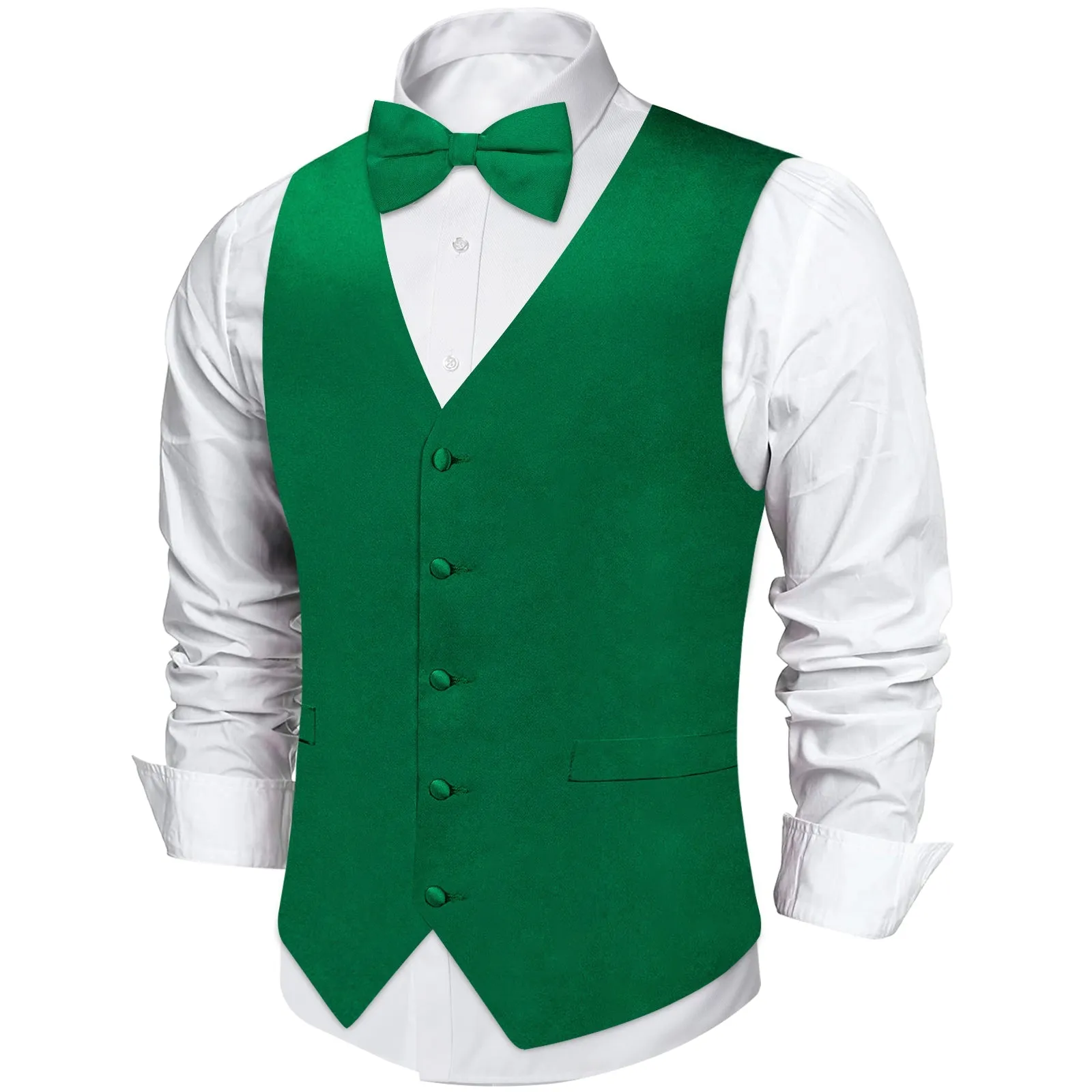 Emerald Green Solid Silk Men's Vest Single Vest