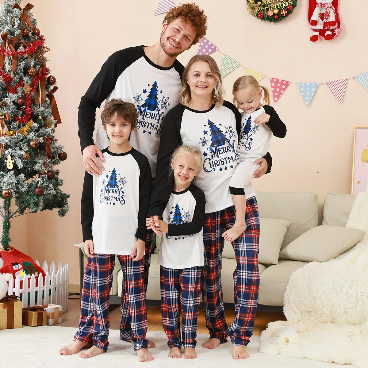 Family Matching Plaid Pajamas with Christmas Tree Monogramming