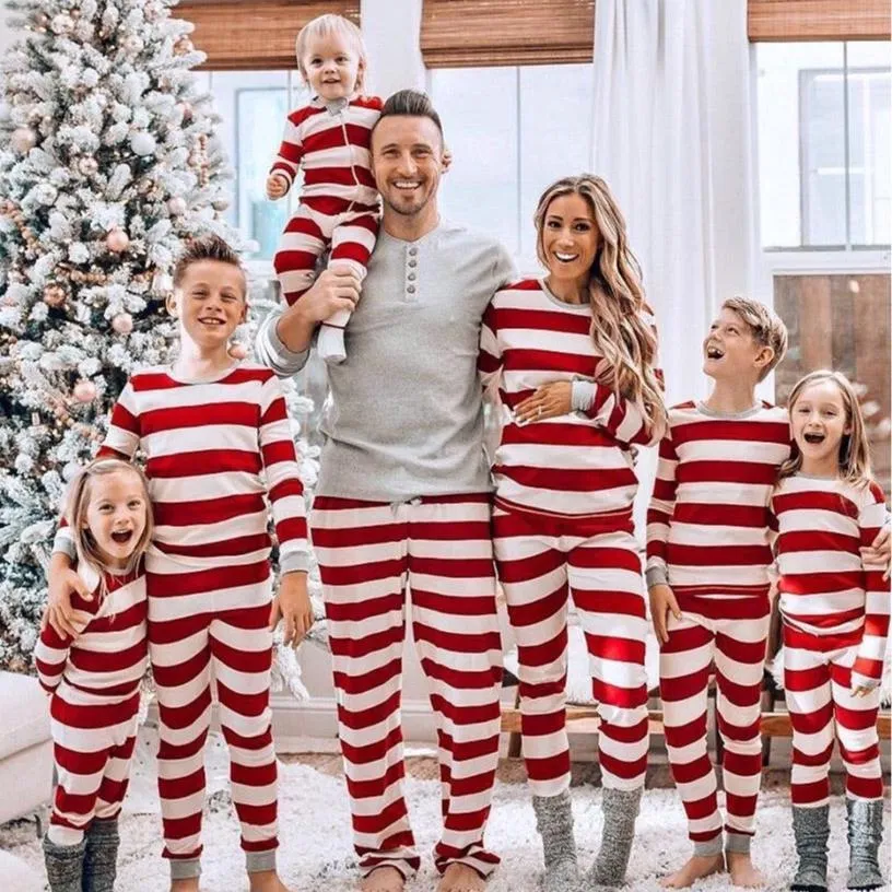 Family Matching Sleepwear Red Stripes Top & Pants Pajamas Sets